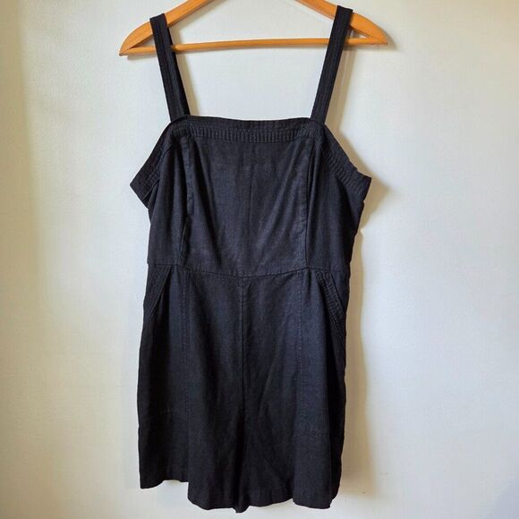 EUC OLD NAVY BLACK LINEN BLEND TANK ROMPER SIZE LARGE - Picture 1 of 16